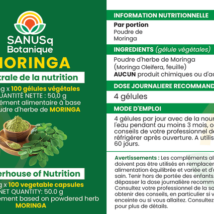 Moringa Oleifera blad (plantaardige) capsules - 500 mg | SANUSq Health